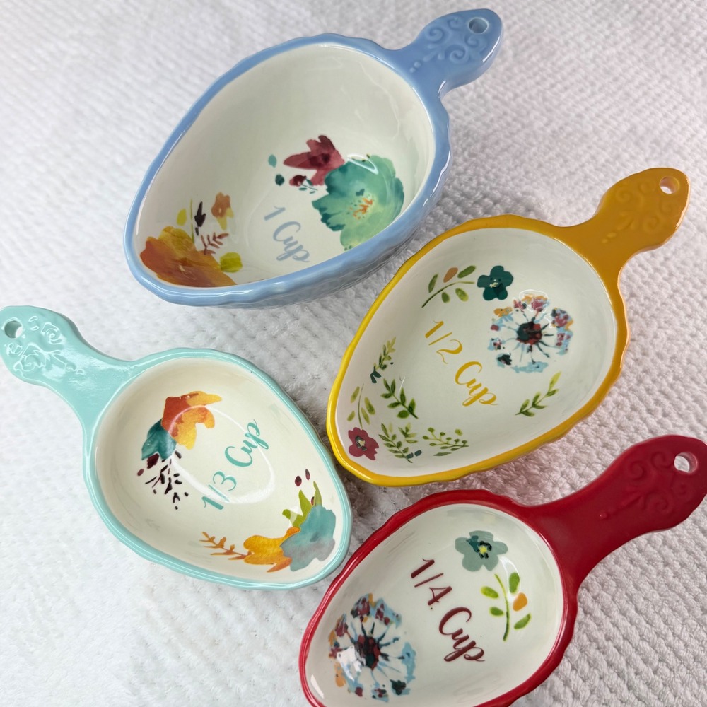 The Pioneer Woman Floral Ceramic Measuring Cup Set 4 Piece Stoneware Multi